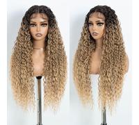 Style Icon Perruques longues ondulées et bouclées pour femme - 76 cm - Marron ombré - Perruque en dentelle synthétique