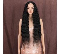 Style Icon Perruques synthétiques avec dentelle frontale de 76,2 cm de long et ondulée en cheveux de bébé avec dentelle synthétique de 3,8 x 10,2 cm - Noir naturel Fibre résistante à la chaleur