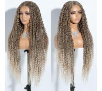 Style Icon Perruques synthétiques super longues bouclées avec dentelle frontale pour femme, 96,5 cm, blond brun, raie en T, perruque ondulée profonde pré-épilée avec naissance de cheveux de bébé (T12