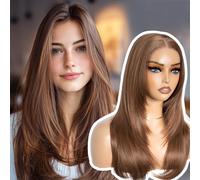 Style Icon Wear and Go Perruque pré-coupée pour débutants, cheveux longs et droits, avec frange à rideau, 50,8 cm, à porter en 3 secondes (30D)