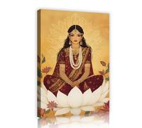 Style indien mural art sur toile affiche Zen bouddhiste fille lotus siège peinture galerie d’images enveloppé décoration de la maison pour salon chambre 30x42cm cadre intérieur