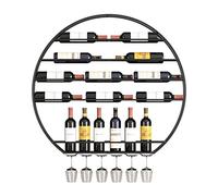 Style Industriel Round Mur Murd Wine et Porte-Verre pour Salle à Manger Bar Salle de Rangement Flottante Moderne avec Affichage de Photos (Noir)