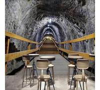 Style Industriel Tunnel Échelle En Bois Espace Extension Papier Peint 3d Moderne Soie Texturée Haut De Gamme IdéAl Pour Le Salon Et La Chambre à Coucher-350cm×256cm