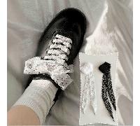 Style INS Lacets de niche coréens en dentelle avec nœud, convenant aux baskets et chaussures décontractées, de couleur noire, adaptés pour le port quotidien en été, la Saint-Valentin, le Nouvel An Lac