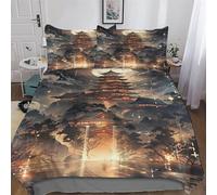 Style Japonais Housse De Couette, Parure De Lit pour Enfant Adultes Motif 3D 3 Pièces avec Taie-Facile d'entretien Anti-Allergic Douce Microfibre Housse Couette King (220x240cm)