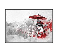 Style Japonais Noir et Blanc Toile Tableau Murale Art Japonais Bushido samouraï Affiches Salon Maison Japonais Paysage Murale Peinture Decoration 50x70cmx1 Pas de Cadre