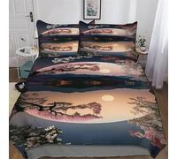 Style Japonais Parure De Lit 3 Pièces 3D Motif Housse De Couette avec Taie d'oreiller avec Fermeture Éclair Microfibre Douce Hypoallergique pour Enfants Adultes King (220x240cm)