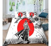 Style japonais Pour Adultes Et Enfants Housses De Couettes Housse De Couette 3D Imprimé Samouraï Avec Taies Microfibr Parure De Lit E Avec Fermeture À Glissière 3 Pièces Double（200x200cm）