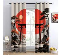 Style Japonais Salon Rideaux Occultants, sanctuaire Torii Enfants Panneaux de Rideaux intérieurs, Paysages d'anime Draperies, Décoration intérieure Chambre Décoration Fenêtre L132 x H240cm x2