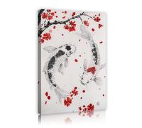 Style japonais Toile Art mural Koi Poisson Koi Fleur de cerisier Murale Images asiatiques Impressions d’œuvres d’art Affiches de la nature pour salon Chambre à coucher Decor 60x90cm Cadre intérieur