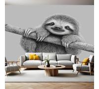 Style Jet D'Encre Papier Peint Panoramique Bébé paresseux suspendu à une branche Papier Peint Intissé Tapisserie Poster Mural Salon Chambre Adulte Chambre d'enfants Restaurant Décor 250x175 cm