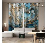 Style Luxe Léger Moderne Rideau Occultant 3D Bleu Or Fluide Texture Isolation Protection UV Thermique avec Oeillets Draperies pour Aux Familles Hôtels Maisons de Location 2 Panneaux L70 x H160 CM