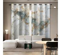 Style Luxe Léger Rideau Occultant 3D Or Vert Marbre Texture Isolation Protection UV Thermique avec Oeillets Draperies pour Aux Familles Hôtels Maisons de Location 2 Panneaux L140 x H300 CM