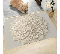 Style Méditation Paillasson D'Entrée Discret Absorbant - 50 x 80 cm - Antidérapant -Lignes du Mandala Tapis De Sol pour Entrée d'animaux Salle De Bain - Beige