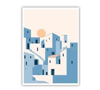 Style méditerranéen mural lever de soleil toile Wall Art Europe Architecture imprimer Maison Paysage Art géométrique Affiche pour salon décor 30x45cm sans cadre