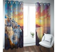 Style méditerranéen Rideaux occultants Architecture de la Ville côtière Lever du Soleil sur la mer Rideaux pour Salle de Bain Salle à Manger Isolation Thermique W140xL180cm 2 pièces