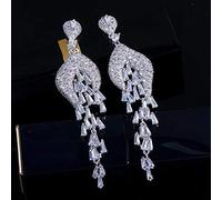 Style micro cubic zirconia pavé long gros boucles d'oreilles de fête en soirée pour femmes bijoux de mariage