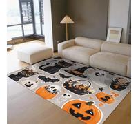 Style Moderne Halloween Tapis Doux pépinière Tapis Horreur crâne fantôme sorcière Chapeau Chauve-Souris Chat Noir antidérapant Petit paillasson pour l’entrée 180x300cm