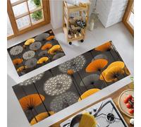 Style Moderne Minimaliste Lot de 2 Tapis Cuisine antidérapants, Feuille Pissenlit Absorbe l'eau l'huile, Orange Gris Résistant à la poussière Tapis Cuisine pour l'intérieur - 50x80+50x120cm
