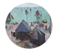 Style Monet Paysage côtier Design Tapis Circulaire Départ des Bateaux Tapis Rond Antidérapant Poils Ras Coin Lecture Décor 90 cm