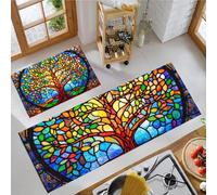 Style Mystérieux Lot de 2 Tapis de Cuisine antidérapant, Arbre Vie Verre Géométrique Lavable Tapis de Cuisine pour Cuisine Couloir Chambre à Coucher, 40x60+40x120cm