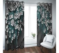 Style Nordique Moderne créatif Rideaux occultants pour Chambre à Coucher Salon Saule et Fleurs Blanches œillet Rideaux de fenêtre isolés thermiquement W140xL215cm 2 pièces