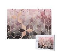 Style Nordique, Motif géométrique Rose, Or,Puzzle Familial en Bois de 1 000 pièces pour Adultes et Adolescents, décoration d'intérieur