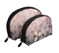 Style Nordique, Motif géométrique Rose Rose, Or, Trousse de Maquillage Coquille Femme Petit Porte-Monnaie Trousse de Toilette Trousse à cosmétiques 2 pièces