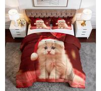 Style Onirique Animaux Chatons Blancs Couette 2 Personne 4 Saisons 240 x 220 cm - Édredon Réversible et Moelleux Thème De Noël - Couvre-lit Hypoallergénique - Ensemble de Literie Douce et Respirante