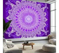 Style Onirique Papier Peint Fleurs Mandalas Violettes Tapisserie Photo Peinture Murale, 300 x 210 cm Papier Peint Intissé Fresque pour Salon Chambre Toile Fond TV