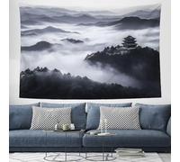 style oriental Tapisserie Tenture sommets et nuages des montagnes Tapisserie Murale avec Art La Nature Décorations pour la Décoration de Chambre à Coucher, Décorations Murales 130x150cmNoir et blanc