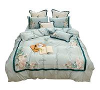 Style Pastoral à Long Terme à Broder en Coton en Coton en Jeu Quatre pièces avec Couvercle de Courtepointe en Coton à Volants pour lit Double (Couleur: Taille Verte: 1,8 m) (Vert 2m)