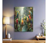 Style Peint Tableau mural Perroquet de la jungle tropicale 60x40 cm Impression sur toile Cadre bois Décoration murale moderne pour salon chambre bureau maison