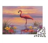 Style Peinture à l'huile,Puzzles pour Adultes 1000pcs (75x50cm),Jeux De Défi Flamant Roses on The Lake