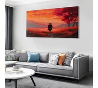 Style Peinture À L'Huile Tableau Décoratif Encadré 90x60 cm, Vintage Arbres rouges Samouraï Toile Imprimée Design pour Salon et Bureau, Couleurs Éclatantes, Idée Cadeau, Tableau sur Toile Prêt à Poser