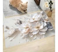 Style Peinture l'huile Paillasson D'Entrée Discret Absorbant - 90 x 150 cm - Antidérapant -Magnolia 3D Tapis De Sol pour Entrée d'animaux Salle De Bain - Gris Clair