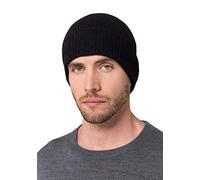 Style & Republic Bonnet Sport, Bonnet en 100% Cachemire, Taille Unique avec Tour de Taille de 44 cm et Revers de 6,5 cm, Homme, Noir