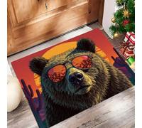 Style Rétro Américain Paillasson D'Entrée Discret Absorbant - 50 x 80 cm - Antidérapant - Ours du Désert Tapis Sol pour Entrée d'animaux Domestiques Cuisine Salle Bain - Orange-Rouge