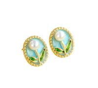 Style rétro ensemble perles fleurs peinture à l'huile style série boucles d'oreilles nouvelle lumière luxe style émail haut niveau sens des boucles d'oreilles-white