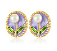 Style rétro ensemble perles fleurs peinture à l'huile style série boucles d'oreilles nouvelle lumière luxe style émail haut niveau sens des boucles d'oreilles-white