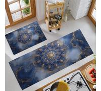 Style Rétro Glamour Tapis de Cuisine Set de 2, Mandala d'or Tapis de Sol de Cuisine Lavables, Chemin Antidérapant pour l’entrée et Le Bureau de Décoration Intérieure, 40x60cm+40x120cm, Blanc