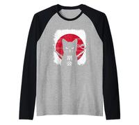Style rétro Japonais Coucher de Soleil Amusant Kawaii pour Les Amoureux des Chats et des Chatons Manche Raglan
