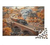 Style rétro nostalgiquePuzzles 1000 Pièces pour Adultes, Jeux ÉducatifsLocomotive à Vapeur Prosperous Streets