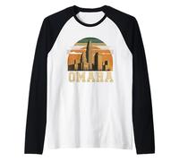 Style rétro Omaha Nebraska City Skyline Manche Raglan