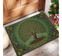 Style Rétro Paillasson D'Entrée Discret Absorbant - 45 x 75 cm - Antidérapant -Totem d'arbre Décoratif Tapis De Sol pour Entrée d'animaux Salle De Bain - Vert Olive