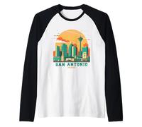 Style rétro San Antonio, Texas City Skyline Manche Raglan