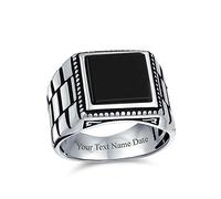 Style Rétro Vintage Élégant Feuille De Vigne Accent Noir Onyx Pierre Précieuse Octogone Rectangle Chevalière Bague Western Bijoux Pour Hommes Lourd Oxydé .925 Argent Sterling Fait À La Main En Turquie