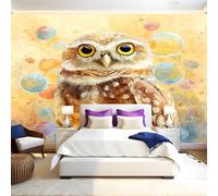 Style RêVeur Papier Peint Intissé 400 x 280 cm hibou de dessin animé Panoramique Image Photo Trompe l'oeil Murale Wallpaper Tapisserie pour Salon, Adulte Chambre d'enfants, Étude Décoration