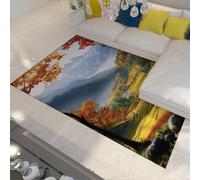 Style Rustique Automne Montagne vallée Paysage Tapis Champs de blé forêts ruisseaux imprimé Tapis d’intérieur pour Chambre Chevet à Poils Ras 160x230cm