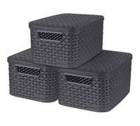 Curver Set de 3 boîtes de rangement STYLE S – 3×6 L avec couvercle, design rotin gris